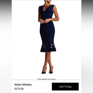 Aidan Mattox Navy Midi Dress with Floral Details